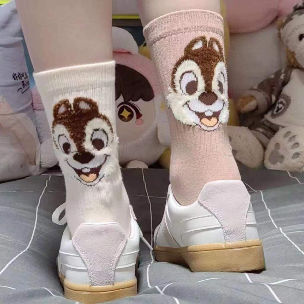 ถุงเท้า ลายการ์ตูนชิพ 'n' Titi สีพื้น ระบายอากาศ สไตล์ญี่ปุ่น เหมาะกับฤดูใบไม้ร่วง และฤดูหนาว
