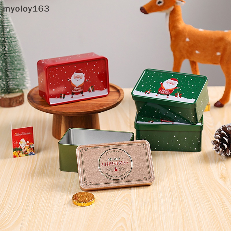Myoloy กระป๋องโลหะ ทรงสี่เหลี่ยม สําหรับใส่ขนม บิสกิต คริสต์มาส 1 ชิ้น