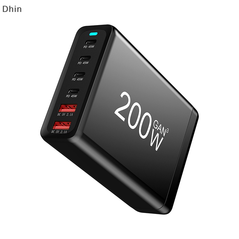 [Dhin] อุปกรณ์ชาร์จโทรศัพท์มือถือ 120W 200W GaN 6 พอร์ต USB Type C PD ชาร์จเร็ว 3.0 USB Type C COD