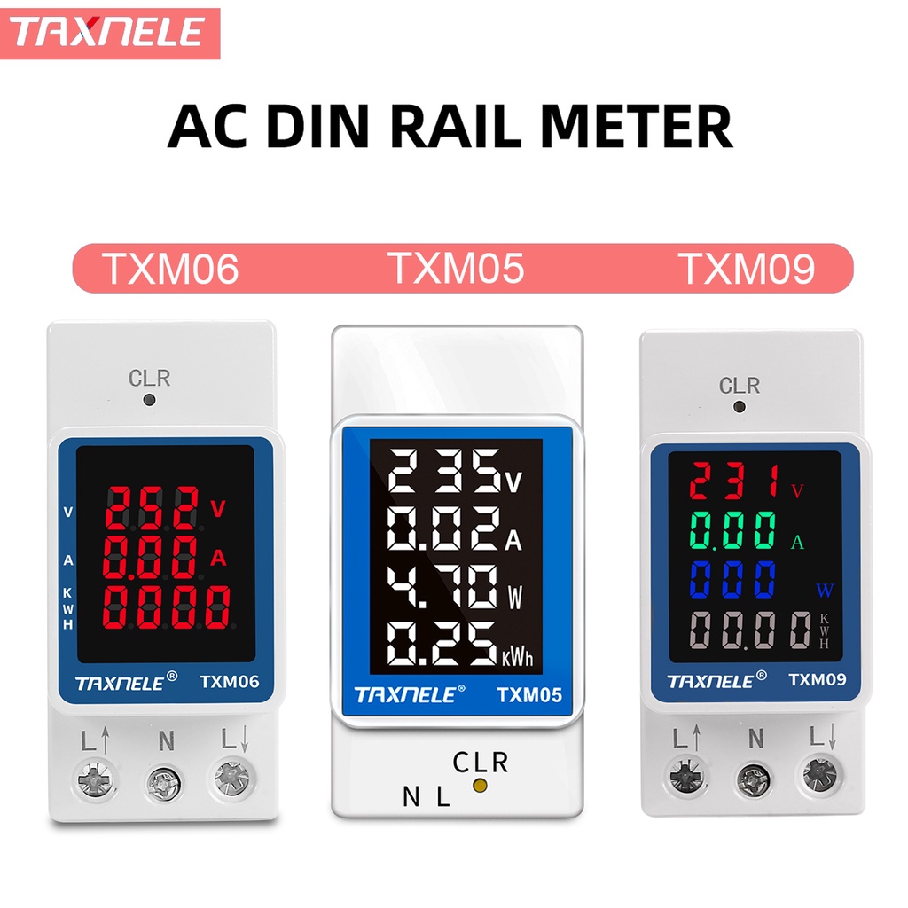 โวลต์แอมป์มิเตอร์ แอมมิเตอร์ รางดินไฟฟ้า TXM05 TXM06 TXM09 AC110V 220V 100A KWH 99999.9KWH