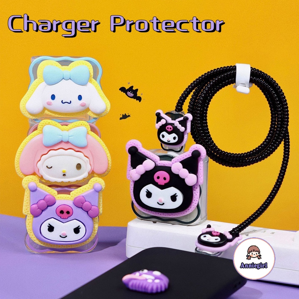 การ์ตูน 3D ซาริเอะ Kuromi ตัวป้องกันที่ชาร์จ สําหรับ 18 / 20W Iphone ที่ชาร์จ Melody Winder เคสที่ม้วนสายเคเบิล ตัวป้องกันสายเคเบิล สําหรับ USB / Type-C