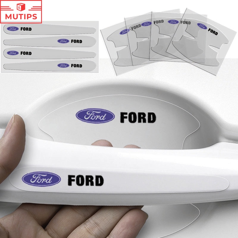 Ford 8 ชิ้น มีกาวในตัว สติกเกอร์ฟิล์มใส สำหรับติดมือจับประตูรถยนต์  ป้องกันรอยขีดข่วน Ranger Raptor Everest Fiesta Focus Mustang Escape Ecosport STI