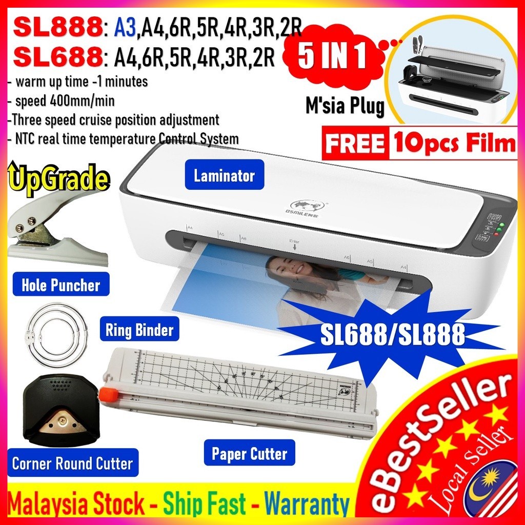 OL188/ SL688 /SL888 มัลติฟังก์ชั่น A3 / A4 เครื่องเคลือบบัตรพร้อมฟังก์ชั่น Cut & Punch Home Office S