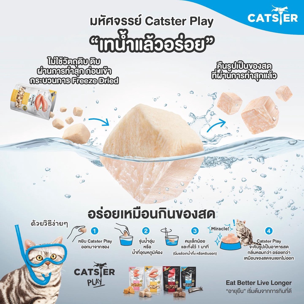 Catster Play ขนมแมว Freeze Dried Mini Size ท็อปปิ้งฟรีซดรายสำหรับน้องแมว ไม่ใส่เกลือ ขนาด 18 กรัม