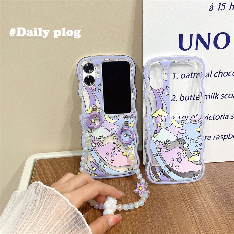 เคสความงามคู่สำหรับ OPPO Find N3 Flip N2 Flip การออกแบบกราฟฟิตี อ่อนนุ่ม TPU ดาว N3Flip N2Flip กรณีโทรศัพท์พร้อมโซ่