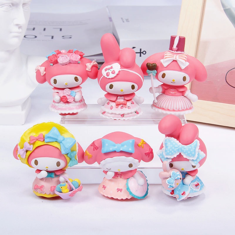 ตุ๊กตาฟิกเกอร์ Sanrio My Melody สําหรับตกแต่งโต๊ะ งานปาร์ตี้ 6 ชิ้น ต่อชุด