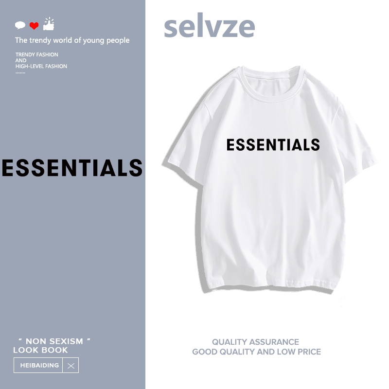 SELVZE （พร้อมส่งจากกทม มาถึงใน 2วัน）fear of god essentials print T-shirt，เสื้อยืดแขนสั้นพิมพ์ตัวอักษรแฟชั่นสบาย ๆ T0010