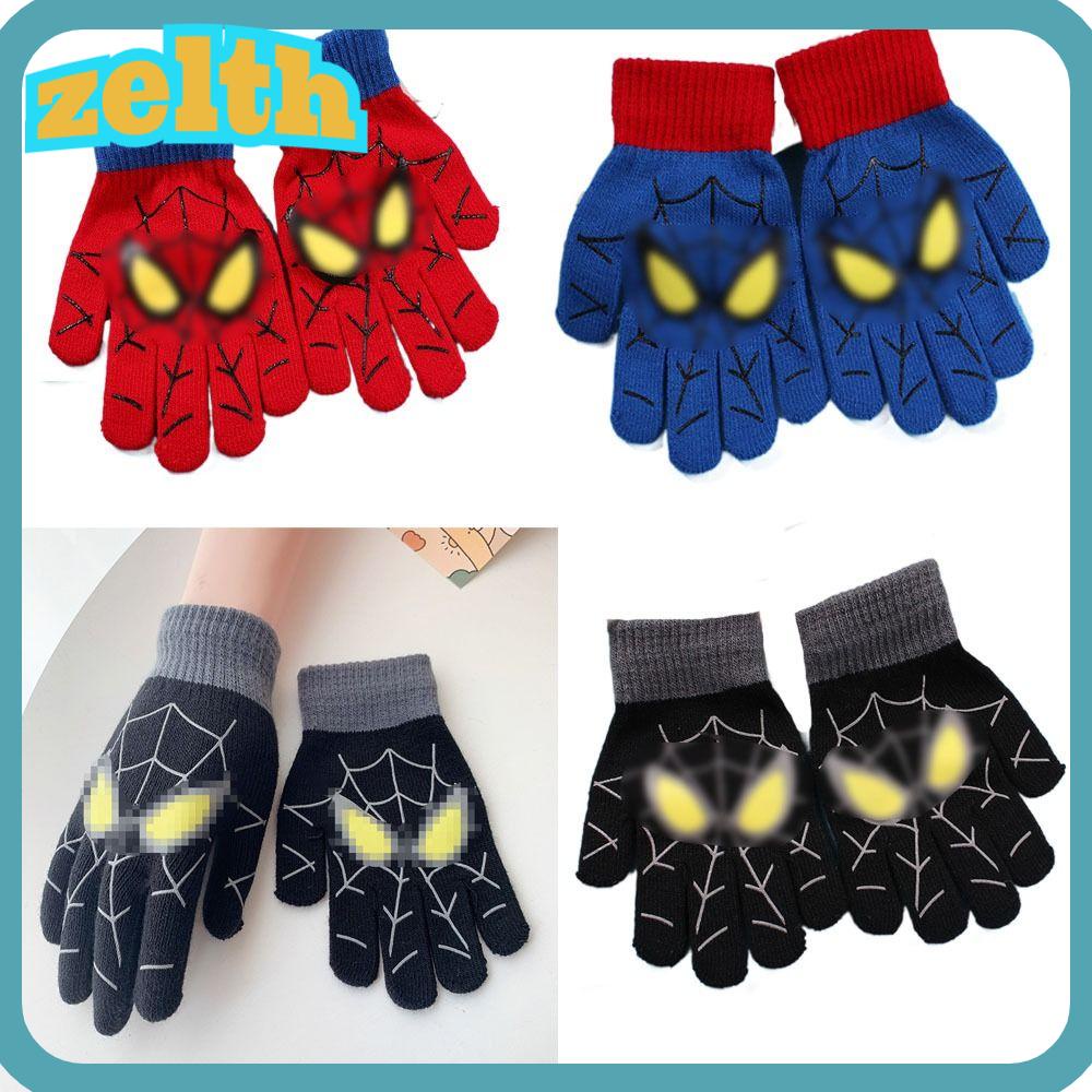 Zelth ถุงมือถัก แบบเต็มนิ้ว กันลม ให้ความอบอุ่น ลายแมงมุม แฟชั่นฤดูใบไม้ร่วง และฤดูหนาว สําหรับเด็กผู้ชาย และเด็กผู้หญิง
