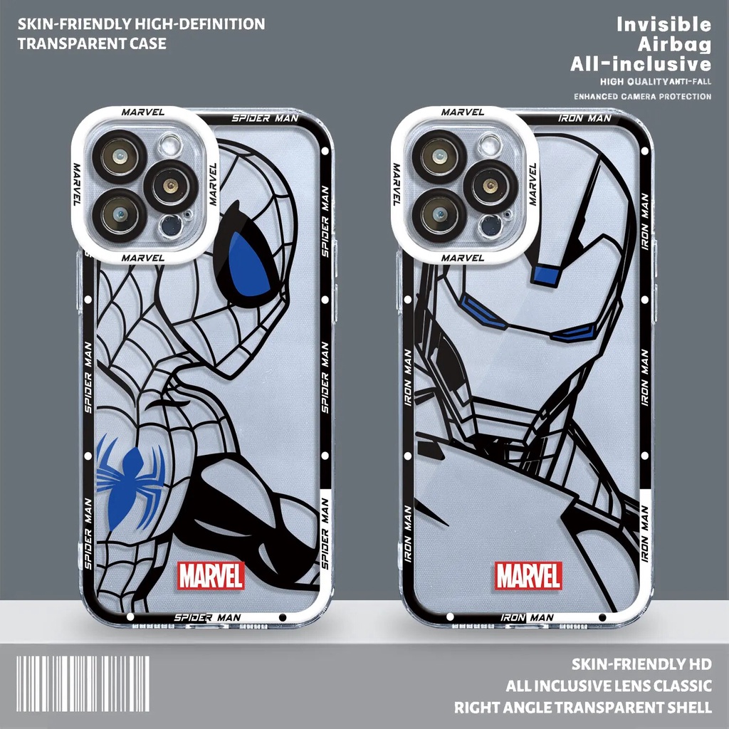 SpiderMan Marvel Line IronMan 2 เคส iphone ขอบสี่เหลี่ยม 8plus/x/xs/11/12/pro/max/plus/promax