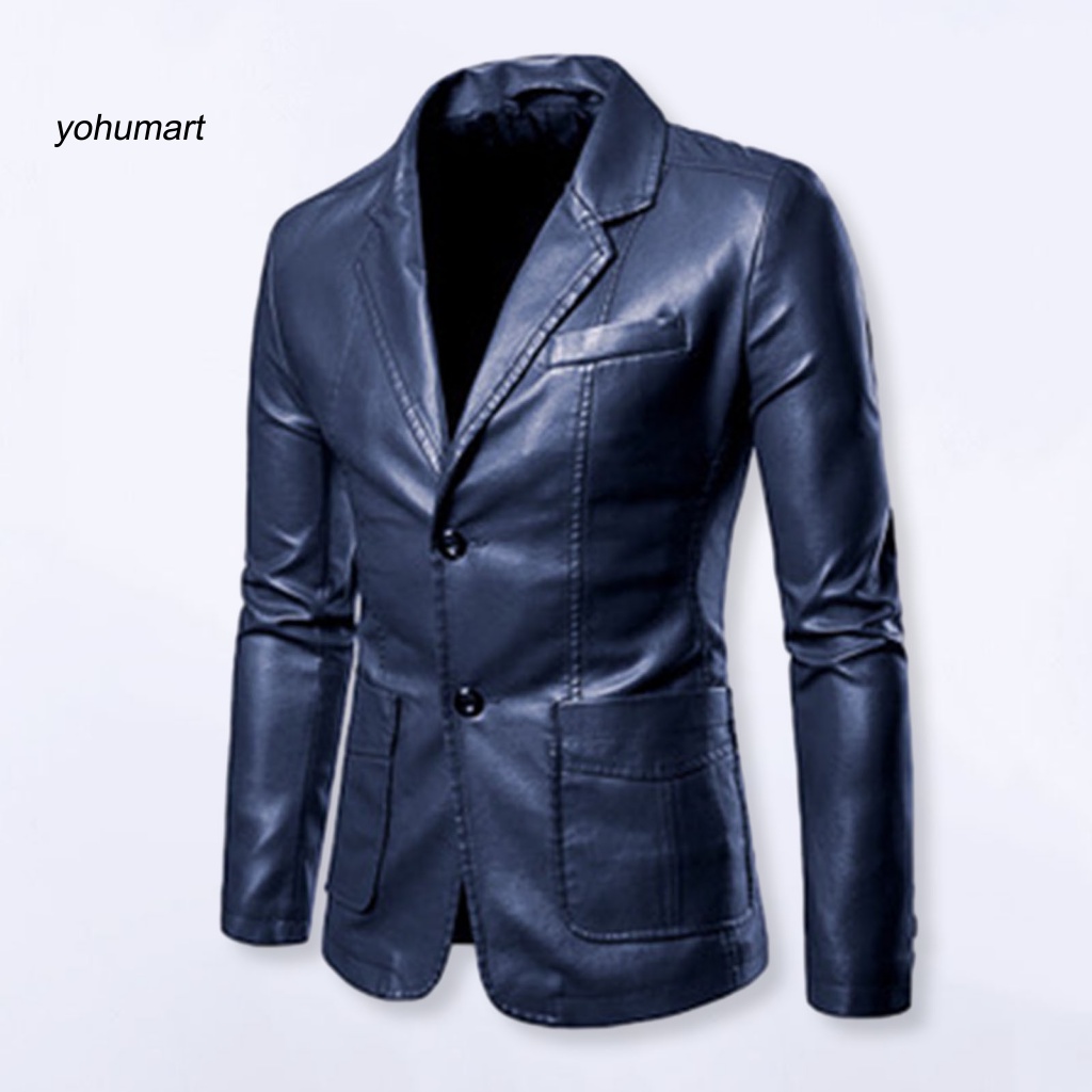 <yohumart> เสื้อแจ็กเก็ตสูท หนังเทียม กันลม สีพื้น สไตล์นักธุรกิจ สําหรับผู้ชาย