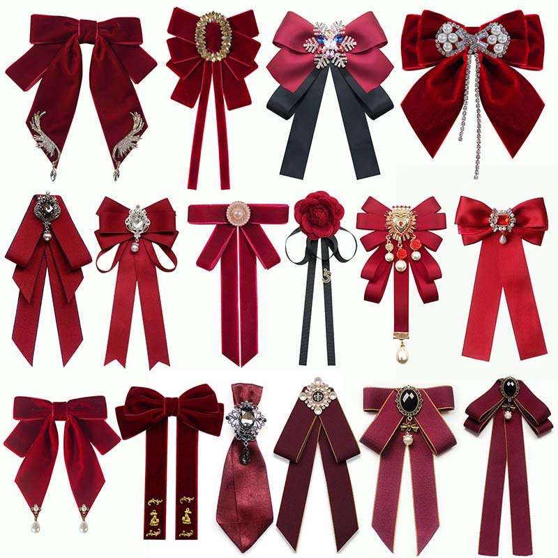 เนคไทโบว์สีแดงหรูหรา ผู้หญิง Bowknot Rhinestone คอ Tie พร้อม Pins หรือ Pre-tied สายรัดปรับได้สําหรับงานแต่งงาน