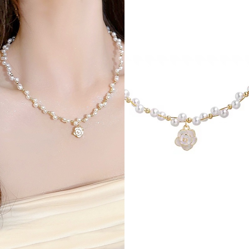 ใหม่ สร้อยคอแฟชั่น ประดับมุก ดอกคามิเลีย หรูหรา เรียบง่าย