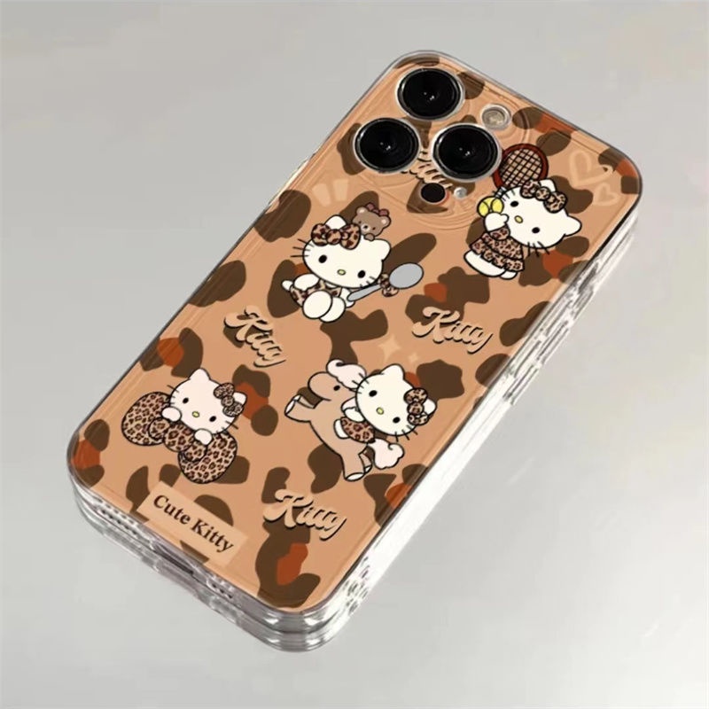 เคสโทรศัพท์มือถือนิ่ม แบบใส พิมพ์ลายเสือดาว Hello Kitty สําหรับ Iphone Apple 15Pro XR XS 11 12 13 14 7 8P 84X3