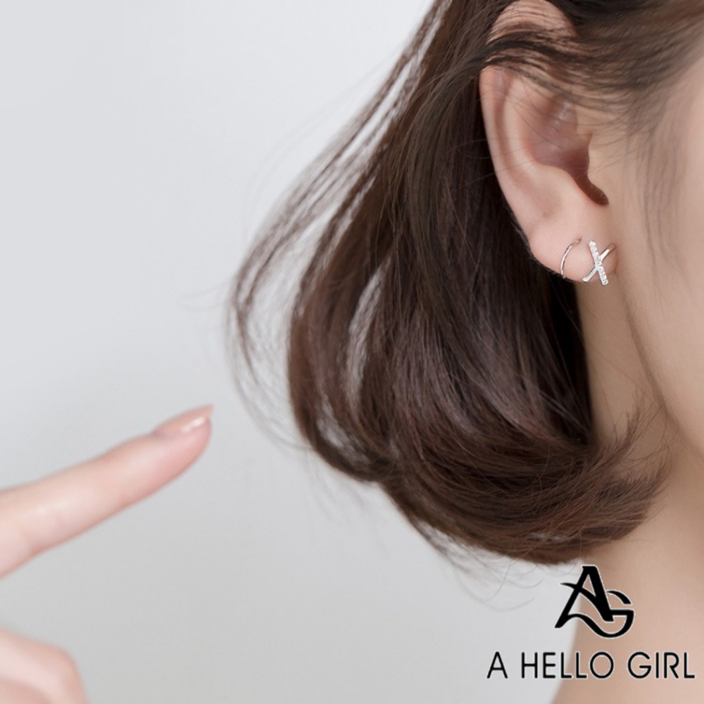 A HELLO GIRL ต่างหูสตั๊ด แบบเกลียว รูปตัวอักษร สีเงิน ประดับเพชร เครื่องประดับ สําหรับผู้หญิง