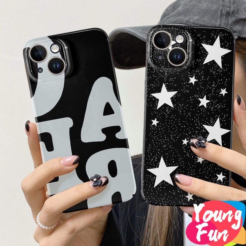 สําหรับ Redmi ตัวอักษร ดาว Note 11 10 9 8 Pro Redmi 10C 9A 9C 9T 10A Xiaomi 12 11 Lite 11 10T 11T Poco X3 X4proเคสโทรศัพท์มือถือแบบนิ่ม TPU กันกระแทก กันรอยกล้อง สีดําวาว