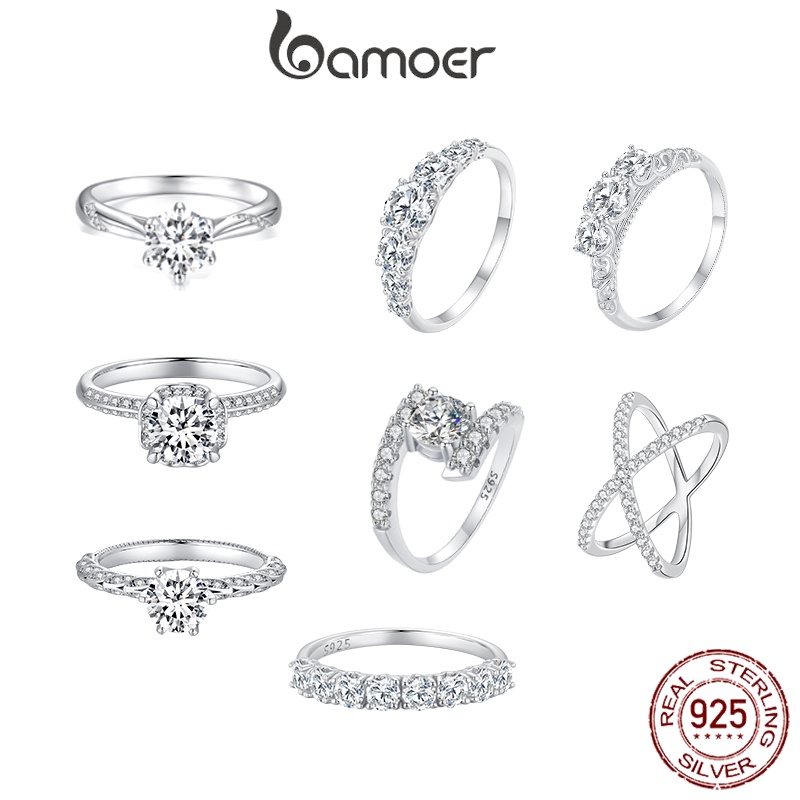 Bamoer แหวนเงิน 925 ประดับโมอิส หรูหรา เครื่องประดับ สําหรับผู้หญิง