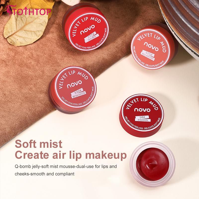 Novo 4 สี Lip Mud Matte Velvet Non-stick Cup สีติดทนนานไม่ซีดจาง Pure Color ความอิ่มตัวของสีสูง [TOP]