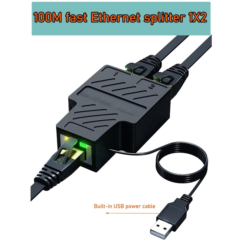 Gigabit ตัวแยกสายเครือข่ายอีเธอร์เน็ต LAN RJ45 เข้า 1 ออก 2 100 ม. 1000 ม. สําหรับแล็ปท็อป 2 ชิ้น