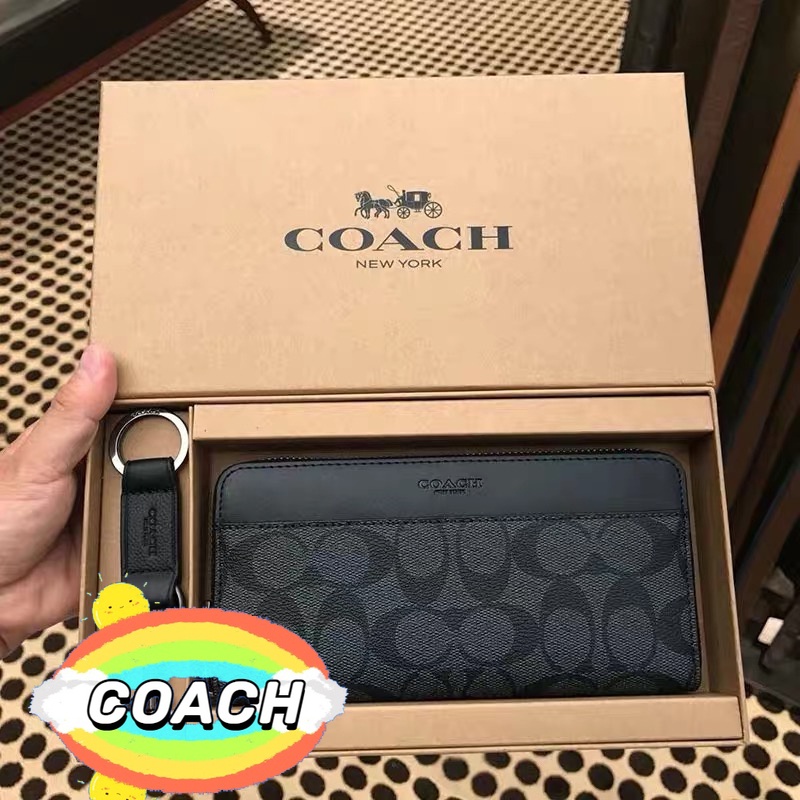 COACH กระเป๋าสตางค์ชาย ใบยาว กระเป๋าสตางค์ กระเป๋าคลัทช์ กล่องของขวัญ