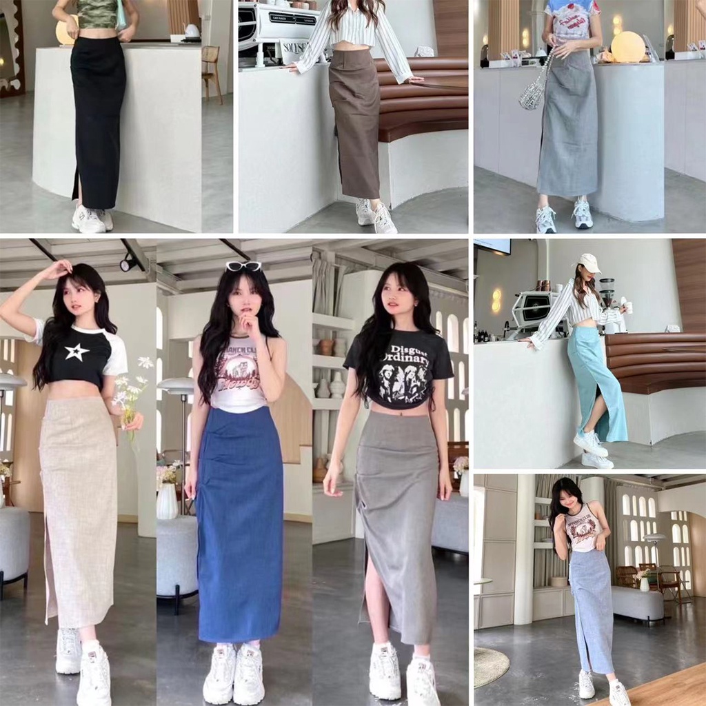 กระโปรงผ่าข้างสวยเเอบเเซ็กซี่ กระโปรงทรงเอผ่าข้างยาว