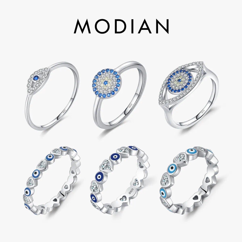 Modian แหวนเงินสเตอร์ลิง 925 ประดับเพทาย สีฟ้าน่ารัก เครื่องประดับแฟชั่น สําหรับผู้หญิง ของขวัญวันเกิด