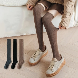 🌈พร้อมส่งจากไทย🧦ถุงเท้ายาวถึงเข่าเจเค ผ้าวูล สีทึบ อุ่นสบาย แฟชั่นผู้หญิง