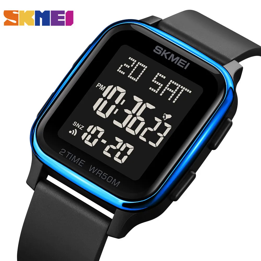 Skmei ใหม่ นาฬิกาข้อมือดิจิทัล LED นับถอยหลัง ปฏิทิน 5 บาร์ กันน้ํา สําหรับผู้ชาย