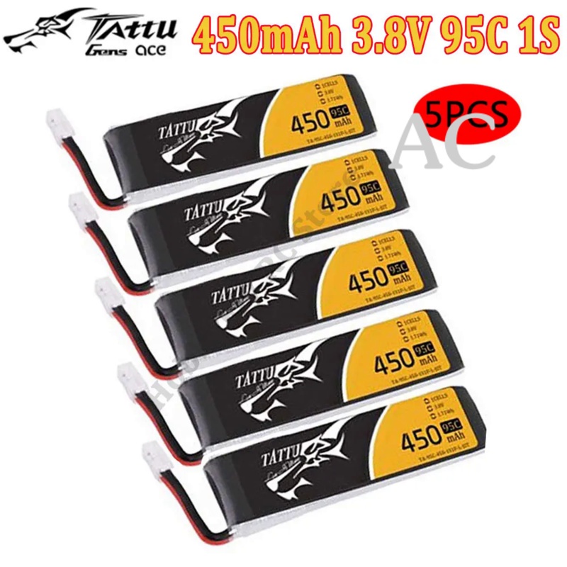 AC 5PCS ACE Tattu 450mAh 3.8V HV 95C 1S1P Lipo Battery Pack with JST-PHR Plug for RC FPV Racing Dron
