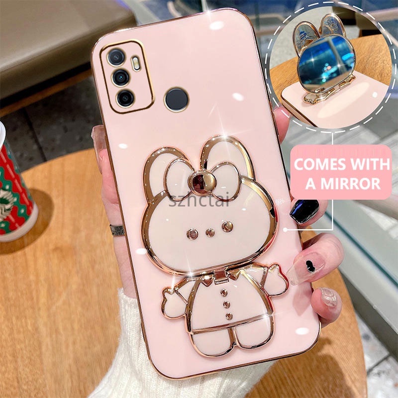 เคสโทรศัพท์ oppo a53 a33 2020 เคสโทรศัพท์เคสโทรศัพท์พร้อมที่วางกระต่ายน่ารักกระจกในตัวยึด oppo a53 a