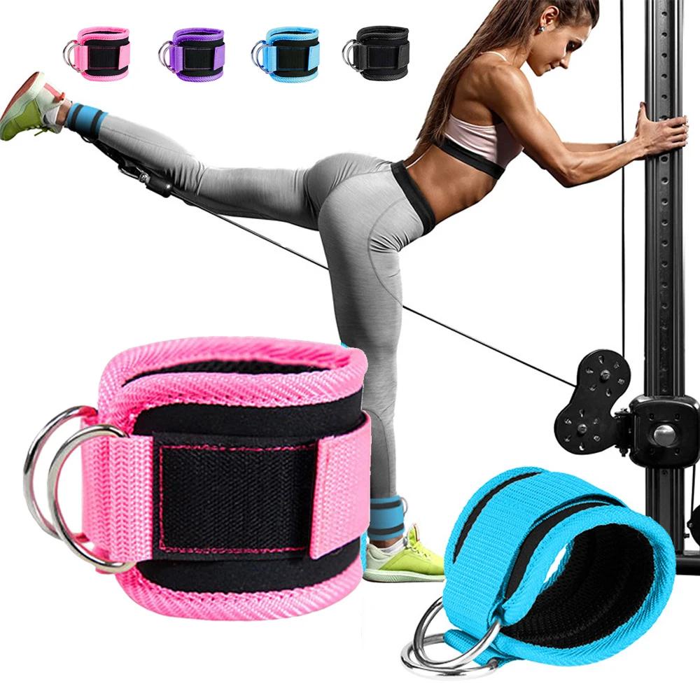 1 คู่ฟิตเนสสายรัดข้อเท้าขาออกกําลังกายปรับ D-Ring ข้อเท้า Cuffs ออกกําลังกาย Glutes ขา Strength กีฬา Feet Guard