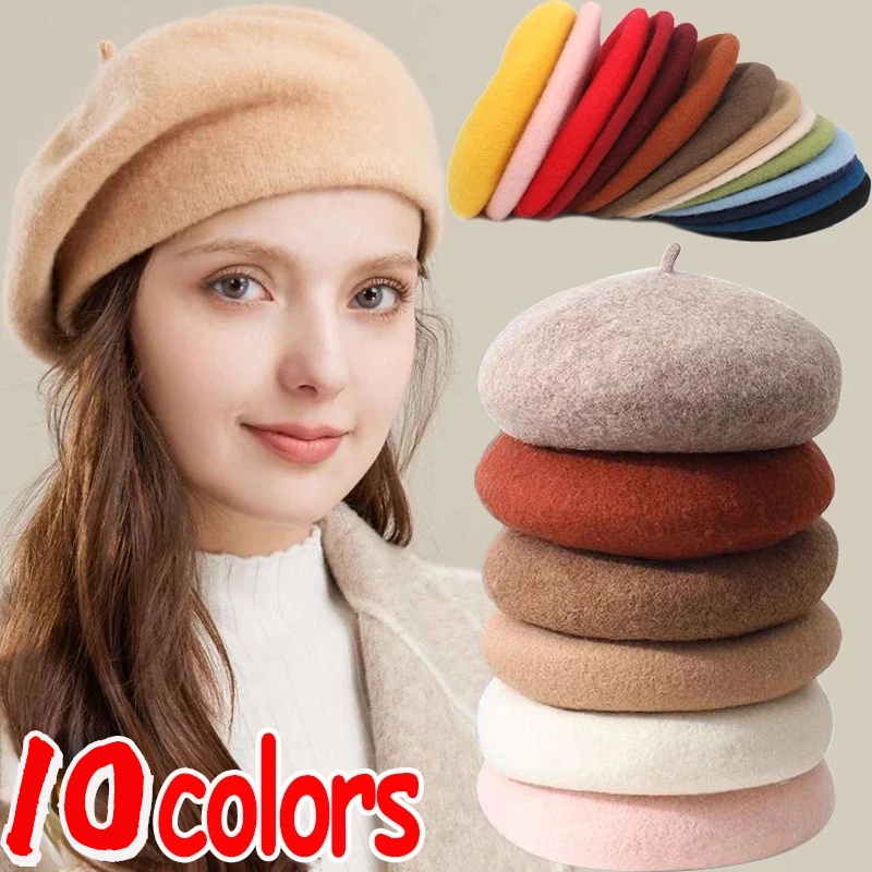 หมวกเบเร่ต์ ผ้าวูล แบบนิ่ม ให้ความอบอุ่น เข้ากับทุกการแต่งกาย แฟชั่นฤดูใบไม้ร่วง และฤดูหนาว สไตล์ฝรั่งเศส สําหรับผู้หญิง