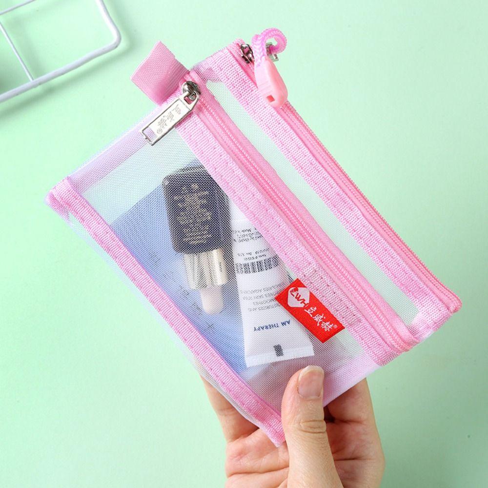 DSLONG กระเป๋าใส่บัตรเครดิต บัตรประจําตัว บัตรประจําตัว ตาข่ายสองชั้น กระเป๋าใส่เหรียญ ขนาดเล็ก มีซิป กระเป๋าสตางค์ ไนล่อน แบบพกพา