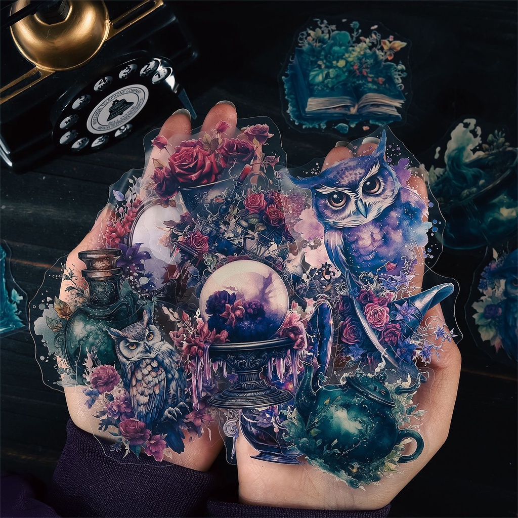 Mr. Paper แพ็ค 20 แผ่น สติ๊กเกอร์สำหรับ PET เวทมนตร์ กุหลาบ แคสเซิล แม่มด นกฮูก สร้างสรรค์สไตล์ก็อธ สติกเกอร์รูปแบบชุดตก แต่ง บัตรเครดิต แนบเนื้อหา โทรศัพท์มือถือ ถุงใส่บัตร แก้ว สติกเกอร์ตก แต่ง