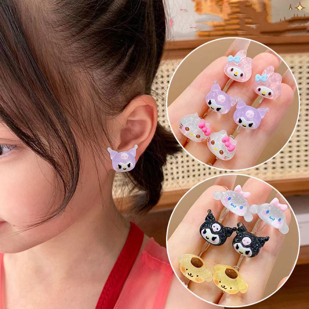 Kawaii Sanrio ต่างหูแบบหนีบ จี้รูปคิตตี้ Cinnamoroll Kuromi My Melody เครื่องประดับ สําหรับผู้หญิง