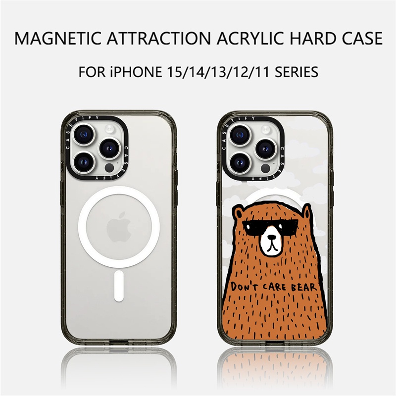 Casetify X เคสโทรศัพท์มือถืออะคริลิค TPU แบบแข็ง ขอบแม่เหล็ก ลาย Don't Care Bear สีดํา และสีขาว พร้อมกล่อง สําหรับ Apple IPhone 11 12 13 14 15 Pro Max