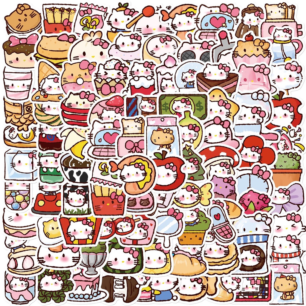 สติกเกอร์ PVC กันน้ํา ลาย Hello Kitty Kuso น่ารัก สําหรับติดตกแต่ง 90 ชิ้น