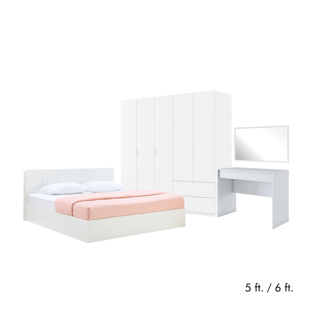 INDEX LIVING MALL ชุดห้องนอน รุ่นเมโลเดียน+วิต้า (เตียงนอน, ตู้เสื้อผ้า 5 บาน, โต๊ะเครื่องแป้ง, กระจกเงา) - สีขาว