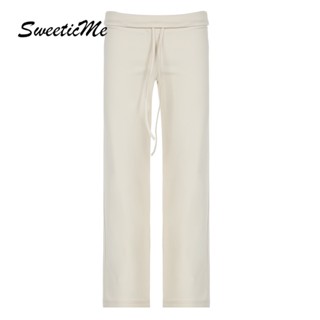 SweeticMe แฟชั่นผู้หญิงใหม่เอวต่ําสีทึบทั้งหมดตรงกับกางเกงพื…