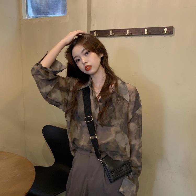 LitlteBee.shop.W298เสื้อเชิ้ตแขนยาว ผ้าชีฟอง ทรงหลวม ขนาดใหญ่ สไตล์เกาหลี สําหรับผู้หญิง
