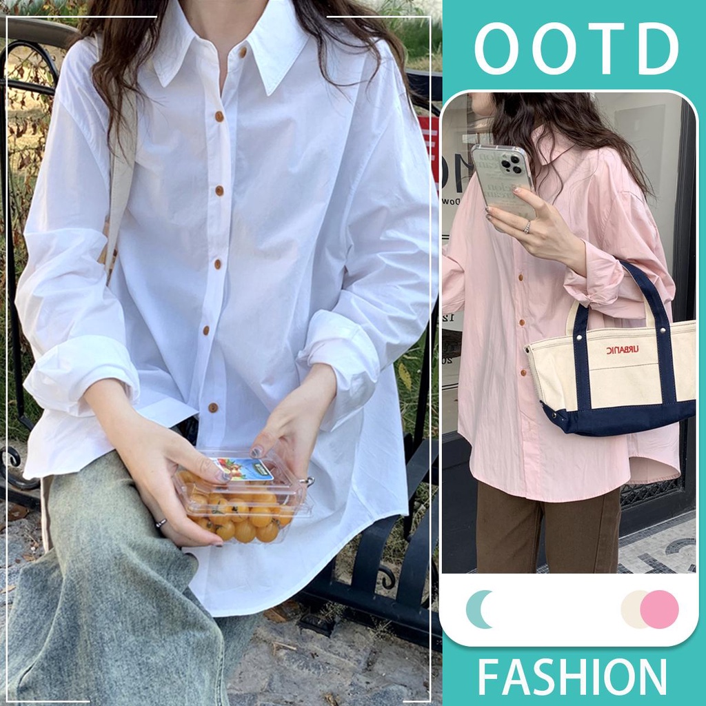 mimi&didi.เสื้อเชิ้ตแขนยาวลำลองสไตล์เกาหลี เสื้อแฟชั่นสตรีปกปุ่มที่โดดเด่น น่ารักมาก เนื้อผ้าไม่ยับง่าย ฟรีไซส์#W302