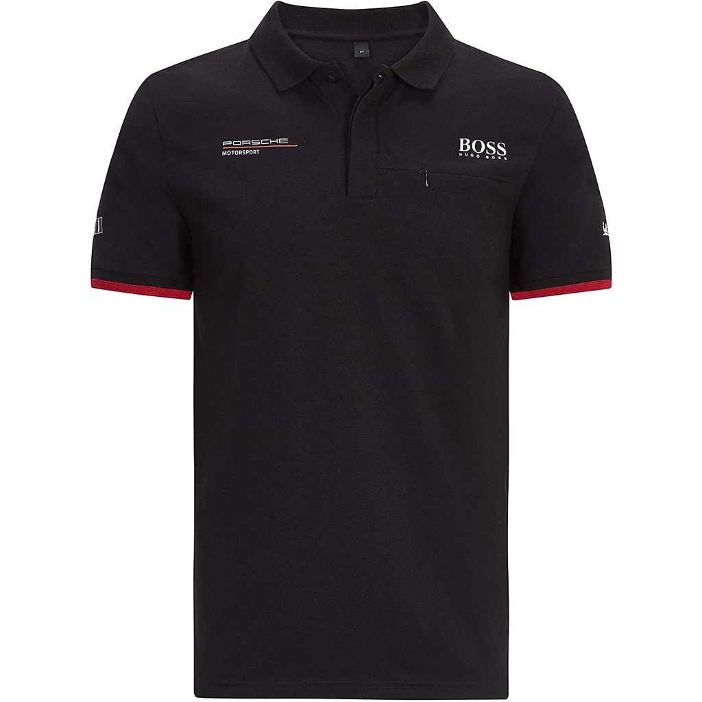 เสื้อโปโล ลายทีมมอเตอร์สปอร์ต Porsche สีดํา สําหรับผู้ชาย