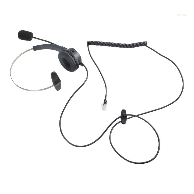 Qq* 4-Pin RJ11 Monaural Wired Operator Call Center ชุดหูฟังโทรศัพท์หูฟัง BK