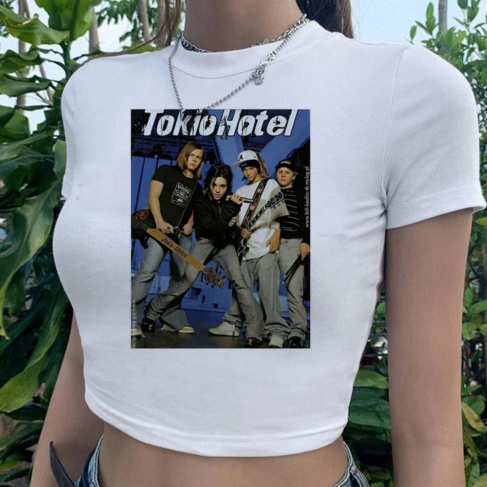 Tokio Hotel fairycore ik2 เสื้อครอปถังขยะหญิง 2000s ik2 gothic cropped