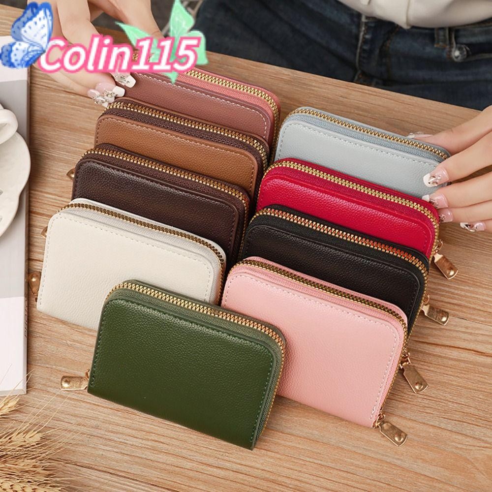 โคลินา115ผู้ถือบัตร,หนัง ปู่ สีทึบกระเป๋าสตางค์มินิการ์ด,แฟชั่นหลายช่องซิปกระเป๋าเงินเหรียญผู้หญิงสาว