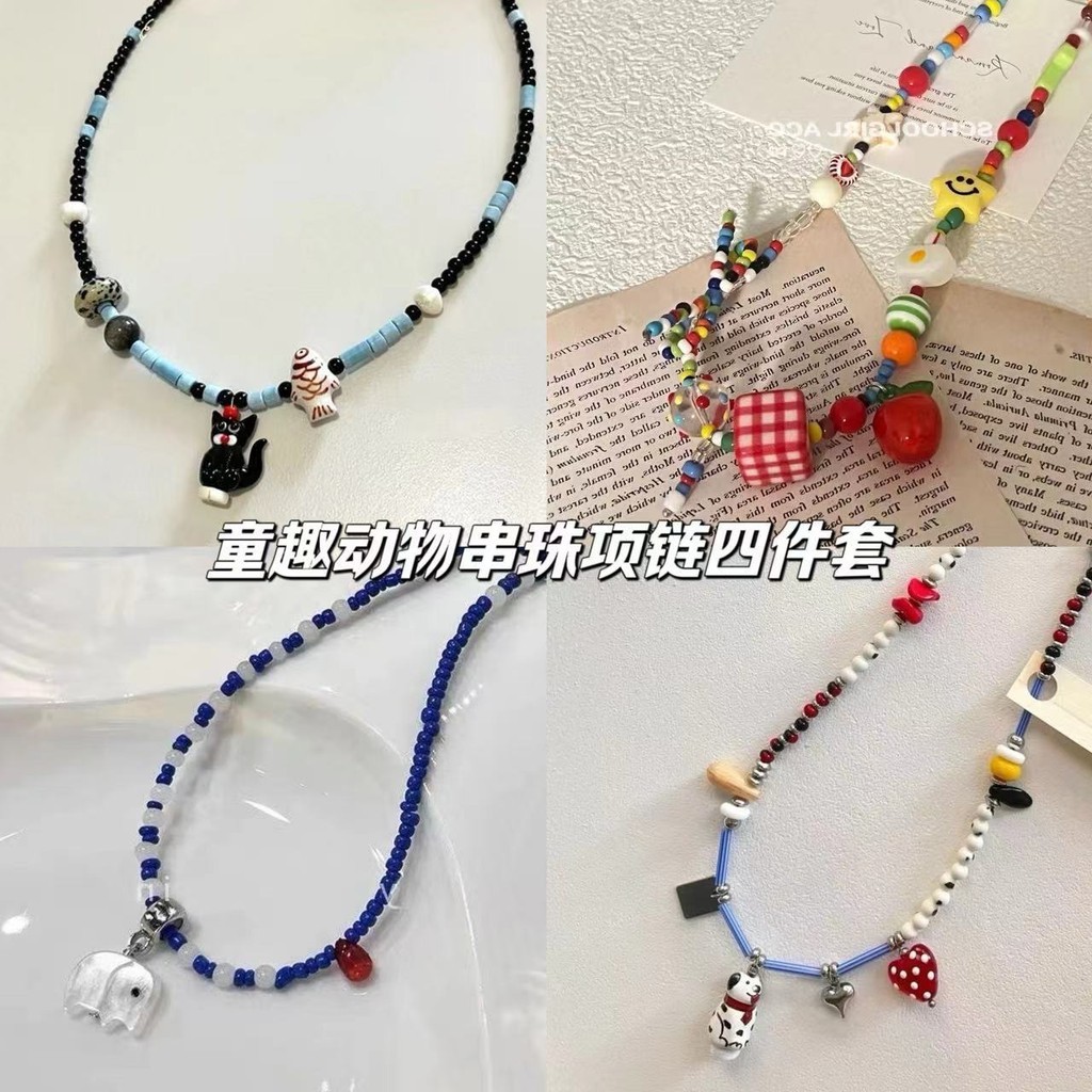 แมวน้อยรักปลา~ สร้อยคอปักลูกปัดสีน้ำเงินซีรีส์ใหม่ฤดูร้อนที่มีมูลค่าสูงและมีเอกลักษณ์