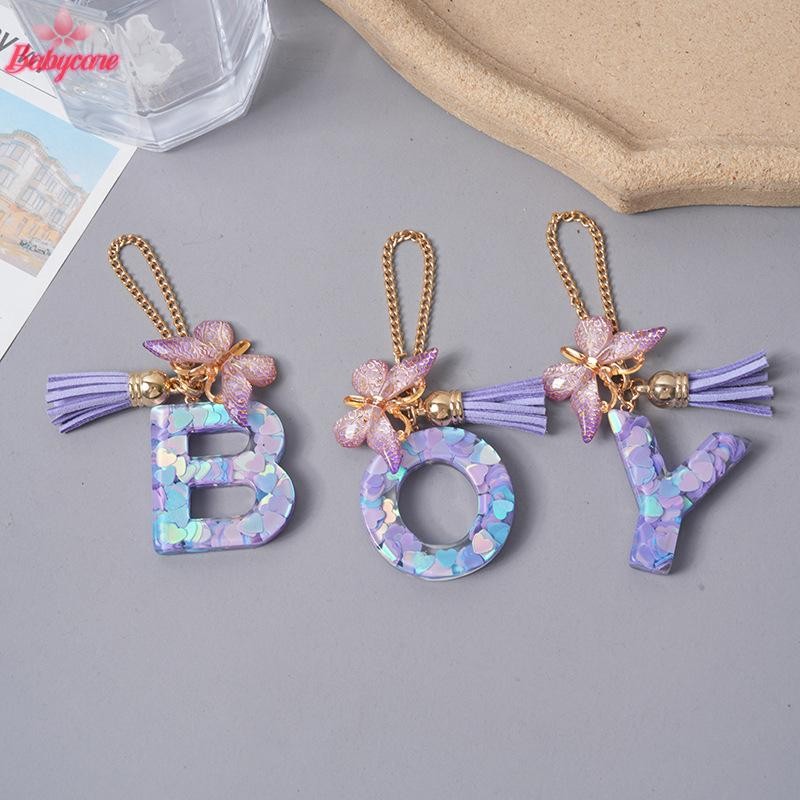Byce> AZ Letter Charms ผีเสื้อสีม่วง sel เริ่มต้นพวงกุญแจกระเป๋าจี้ส่วนบุคคล Charm ถ้วยน้ําอุปกรณ์เสริมใหม่