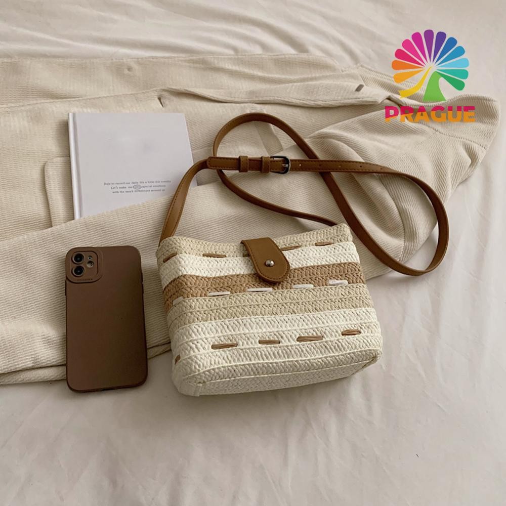 (พร้อมส่ง) กระเป๋าถือ กระเป๋าสะพายไหล่ สะพายข้าง เชือกถัก ไล่โทนสี เหมาะกับชายหาด ฤดูร้อน