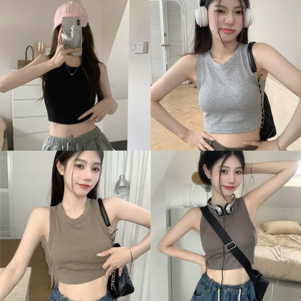 ✨Fairy style✨พร้อมส่ง เสื้อกล้ามแขนกุด ครอปทอป เสื้อปิดจุก มีฟองน้ำในตัว #545