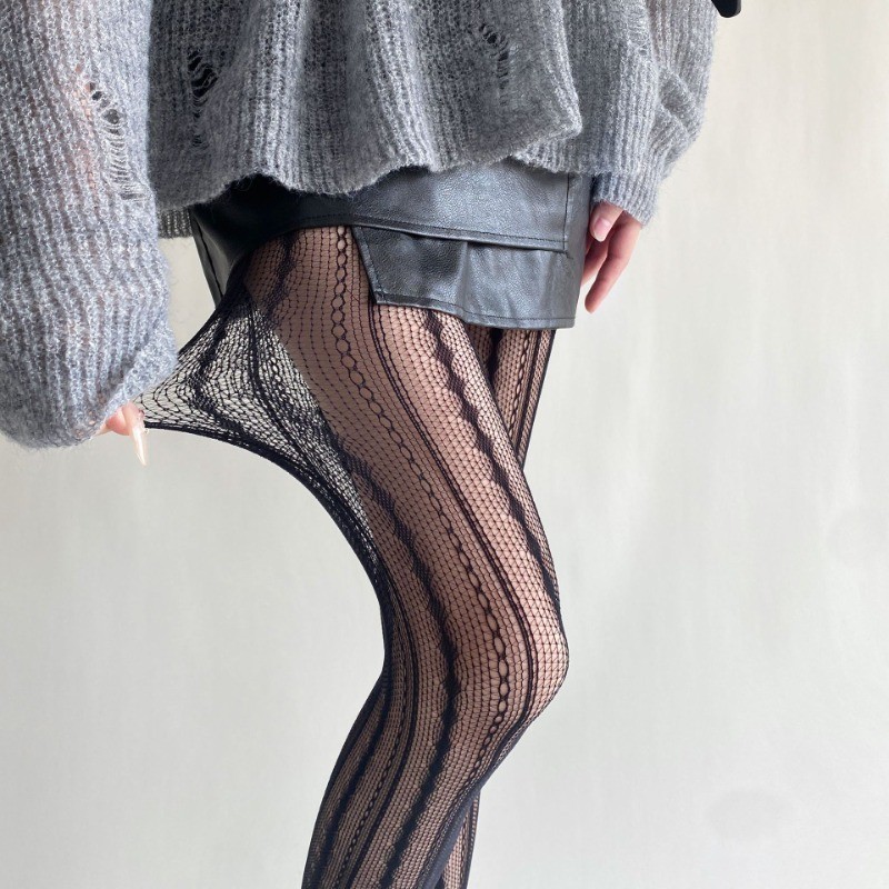 ผู้หญิงสาว Vintage Fishnet หวายตาข่ายลูกไม้รูปแบบ Tights Hollowed Rhombus ลายเรขาคณิต Jacquard Pantyhose ถุงน่อง - รูปที่ 6