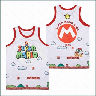 Sy3 เสื้อกีฬาบาสเก็ตบอล ลาย Super Mario Bros สีขาว สไตล์เรโทร พลัสไซซ์ สําหรับทุกเพศ YS3